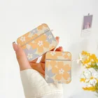 Чехол для iPhone из искусственной кожи с желтым и фиолетовым цветком AirPods 1 2 3 Pro