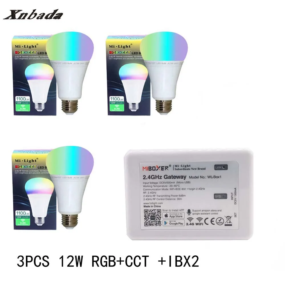 Mi Light 12 Вт Светодиодная лампа E27 RGB + CCT светодиодная iBX2 RF пульт дистанционного