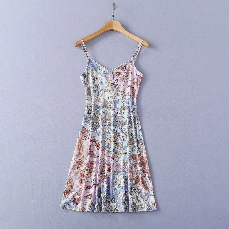 

European and American women's clothing spring 2021 new Long sleeve collar lace-up Fashionable print fishtail dress