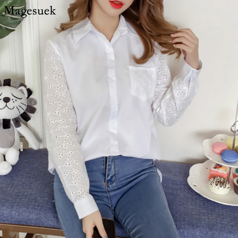 

2021 New Autumn Long Sleeve Women Tops and Blouses Loose Cardigan White Shirt Women Floral Slim Blouses Women Casual Blusas 1488