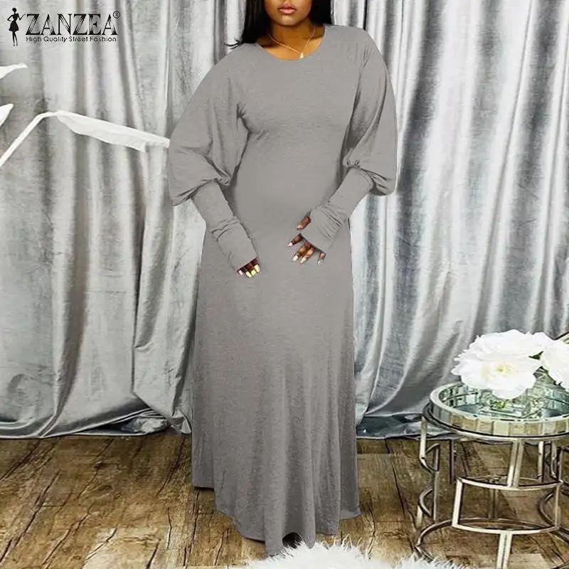 

Oversized Fashion Casual Women's Knitted Maxi Dresses ZANZEA 2022 Spring Autumn Puff Sleeve Dress Vestidos Solid A-line Sundress
