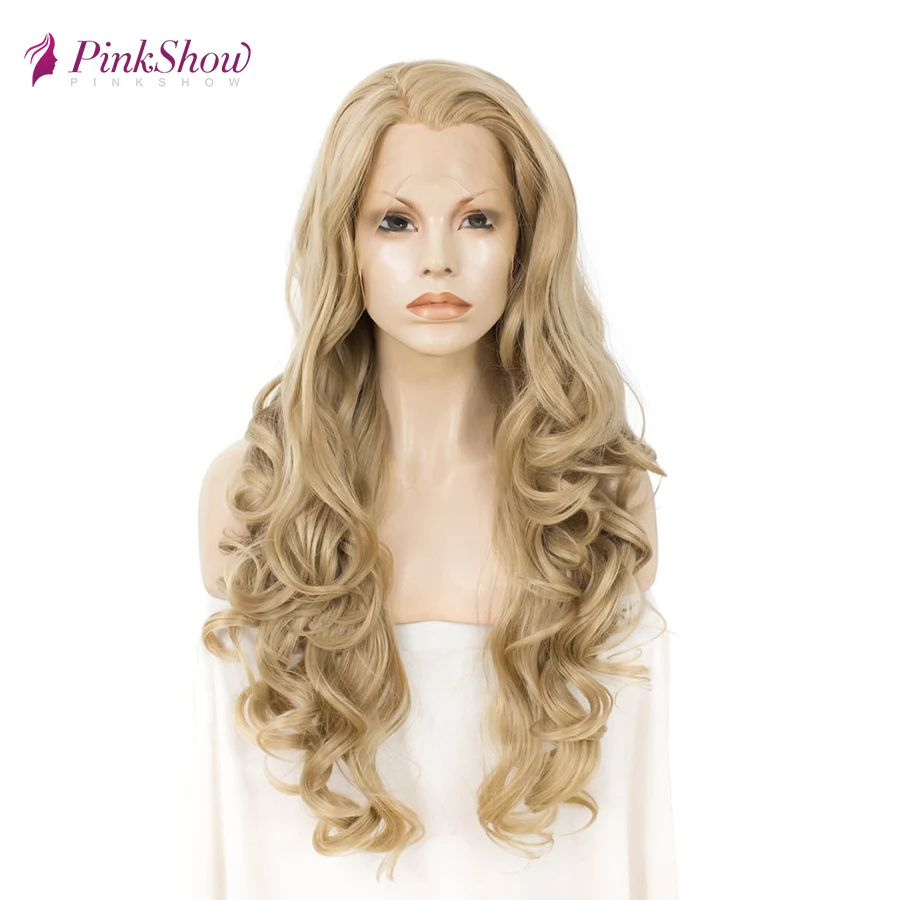 Pinkshow Long Wavy Synthetic Lace Front Wig Blonde Wigs For Women Heat Resistant Fiber Daily | Шиньоны и парики