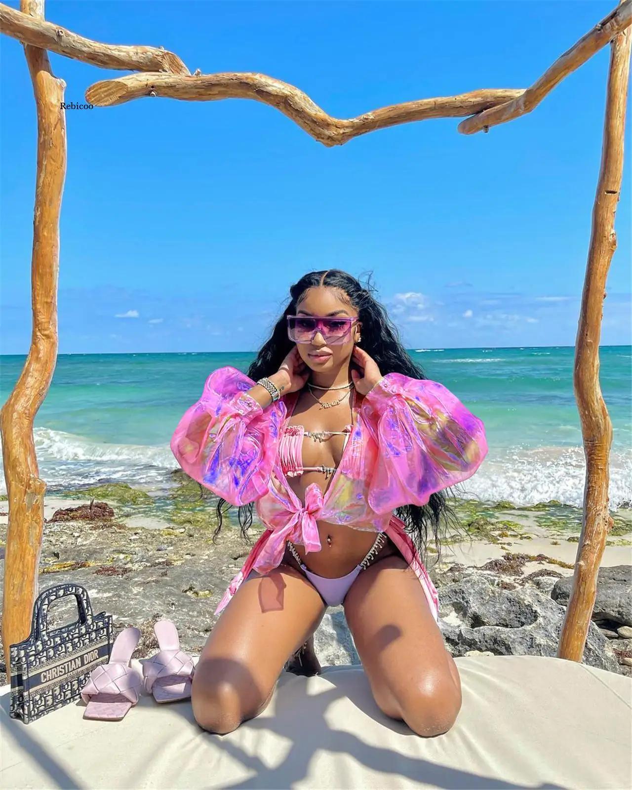 

European and American Women's Sub-Fashion Beach Breathable Loose Sunscreen Color Cloak Jacket