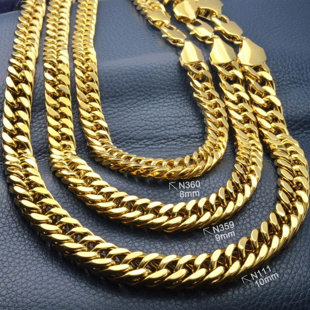 8-10 MM Mens Womens Gold filled Necklace Chain, 19-27.5 inches