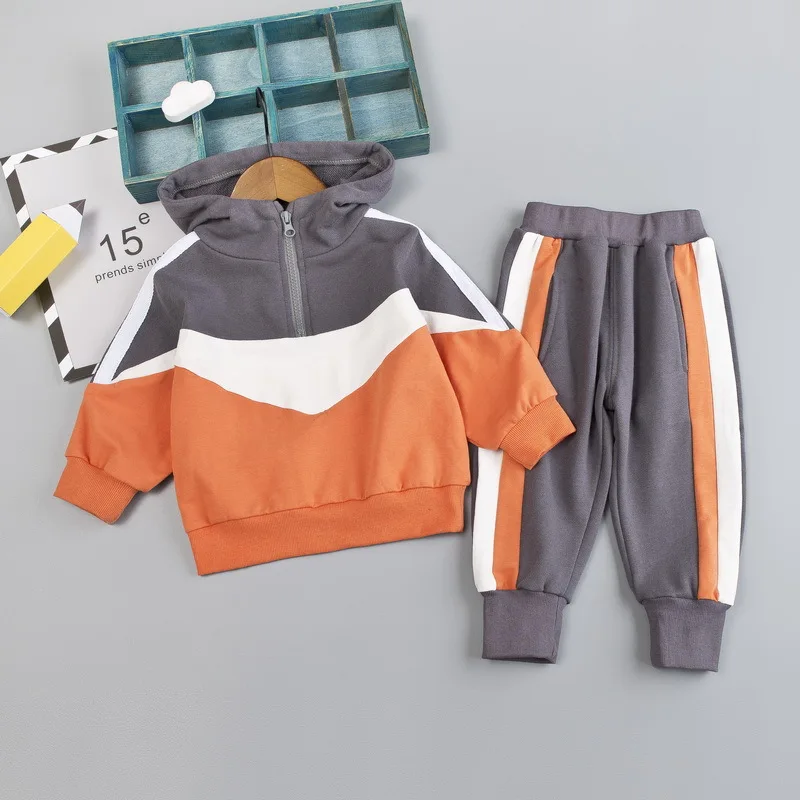 

Clothing suit fashion color matching spring autumn hooded sports sweater jacket + pants 1-5 Age boys girls quality child clothes