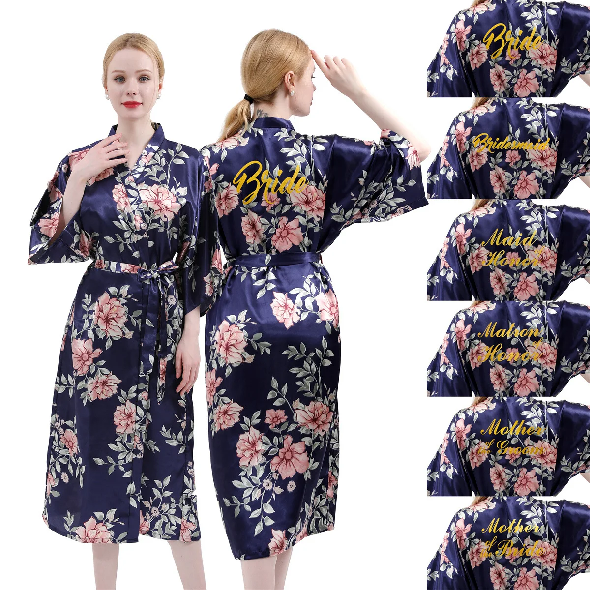 

Bride Bridesmaid Wedding Robe Satin Print Bathrobe Women Summer New Kimono Gown Bronzing Maid Of Honor Sexy Intimate Lingerie