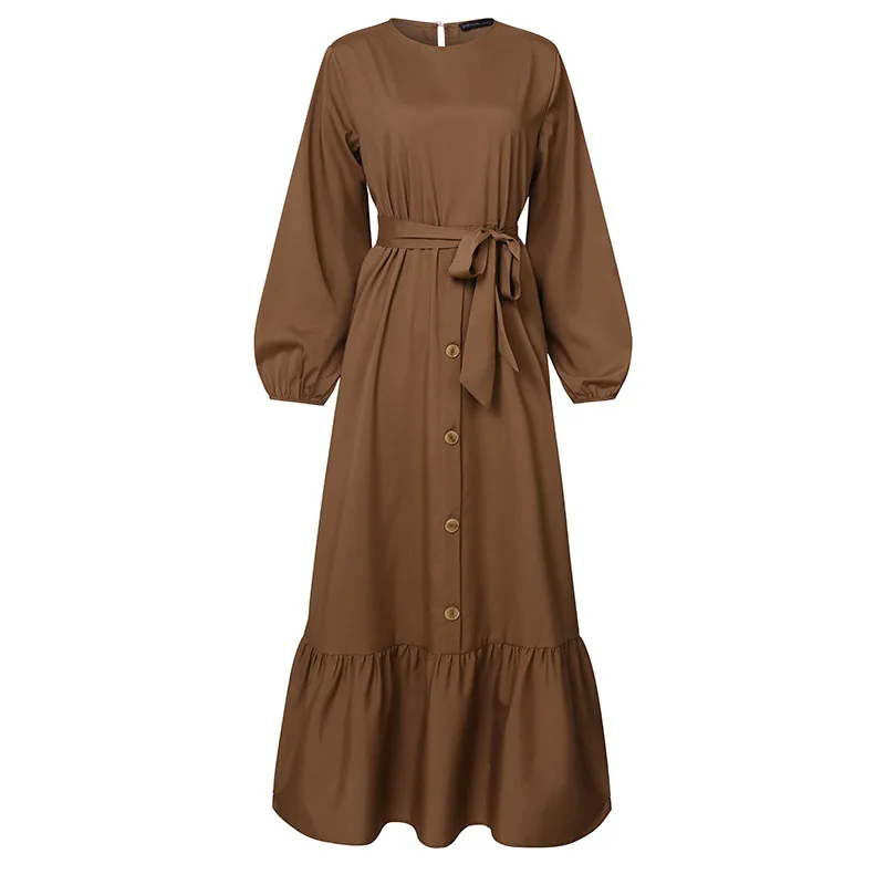 

Donsignet Muslim Dress Muslim Fashion Robe Middle East Dubai Abaya Turkey Women Dress O-neck Long Sleeve Long Robes Vestido Belt