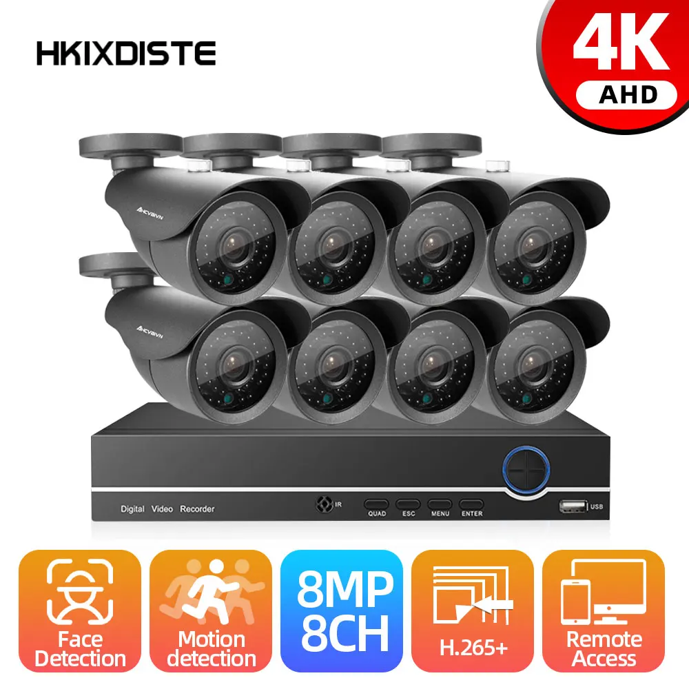 

H.265 Ultra HD 4K 8CH DVR Kit Home Security Surveillance Alarm System 8MP Outdoor IP66 Waterproof AHD Camera Motion Detection