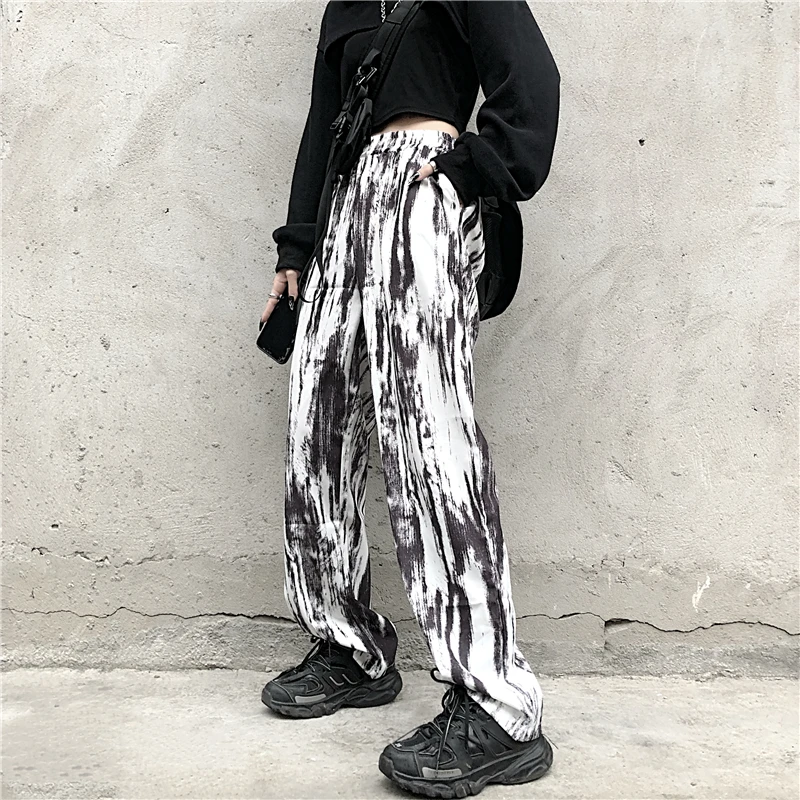

Streetwear Women Clothing Korean Ins Harajuku Print Wide Leg Pants Trousers Causal Loose Long Capris High Waist Sweatpants New