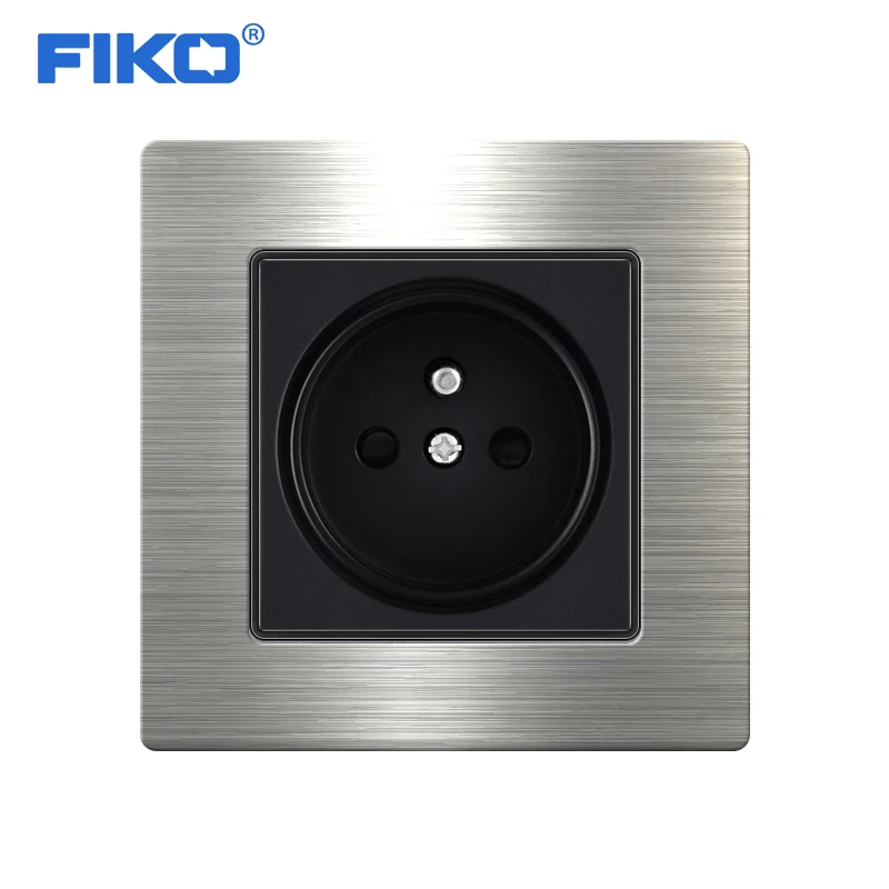 FIKO Eu Standard  stainless steel panel French Wall Sock 16A ,Luxury Power Outlet Enchufe  Electric Socket 110~250V 86mm*86mm