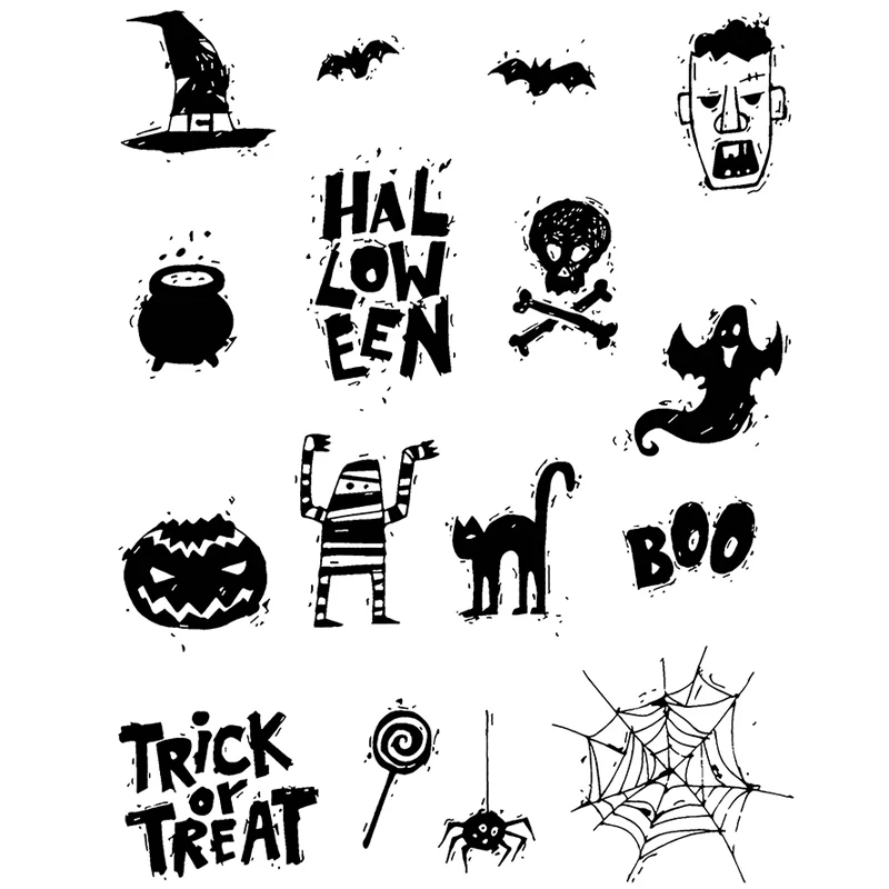 2021 New Halloween Skeleton Words Clear Stamps Bat and Pumpkin Scrapbooking For Craft Greeting Card Making no Metal Cutting Dies | Дом и сад