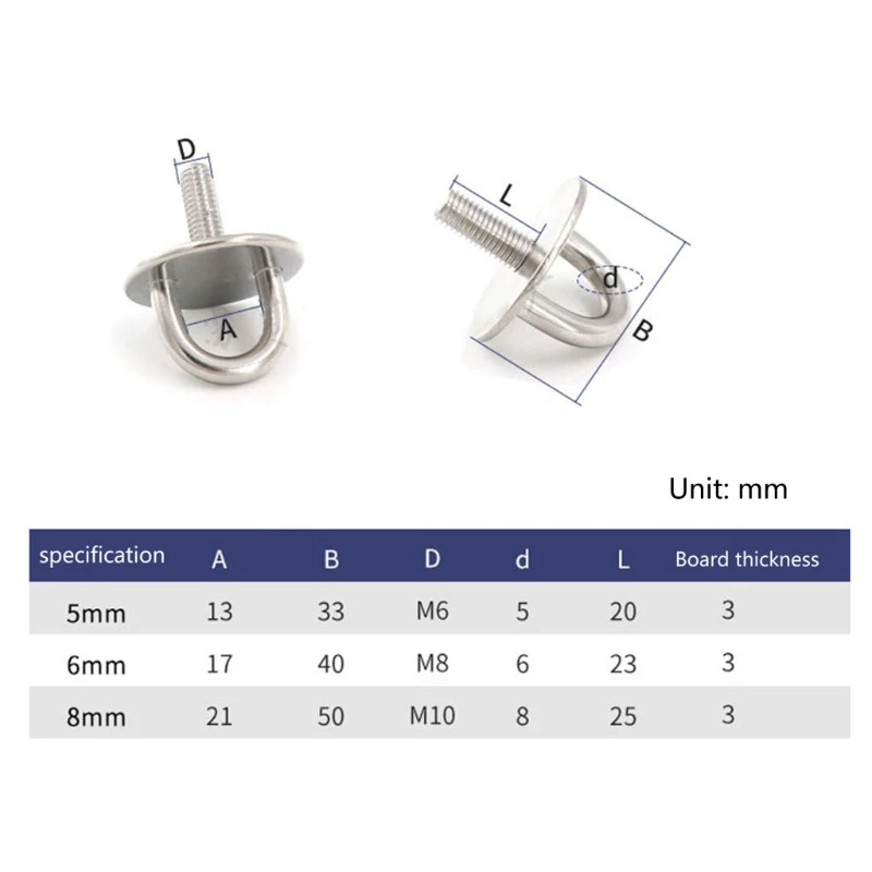 

304 Stainless Steel Round Pad Eye Plate with Enclosed Hook Staple Ring Hook for Marine Hammock Swing