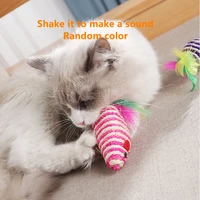 random color cat toys sisal material clean massage sisal colorful feather little fake mouse toy throwing small pet toys