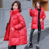 christmas parkas winter bright cotton jacket womens mid length down padded jacket loose red coat thick warm female outerwear