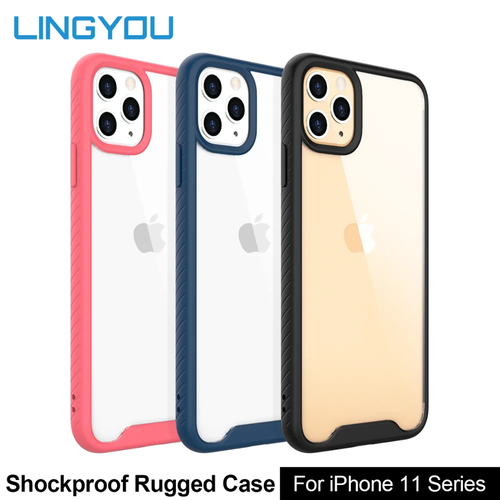 Противоударный чехол LINGYOU для телефона iPhone 12/12 Pro Max/11/11 Max прозрачный жесткий