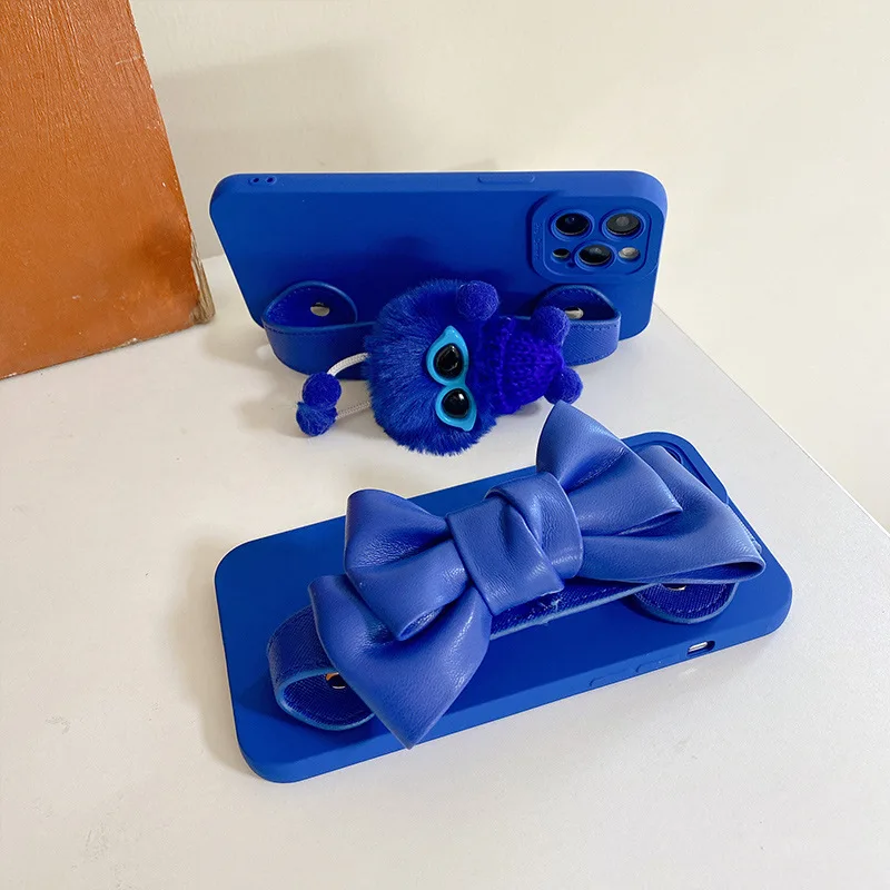 Корейский Синий чехол-браслет Klein для телефона плюшевая кукла бант ремешок на