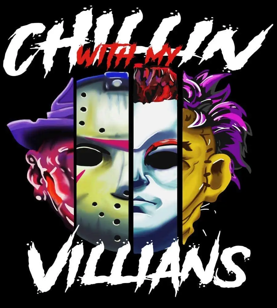 

Chillin with My Villains Horror Movie Poster Funny Art Decor Vintage Aluminum Retro Metal Tin Sign Painting Decorative Signs