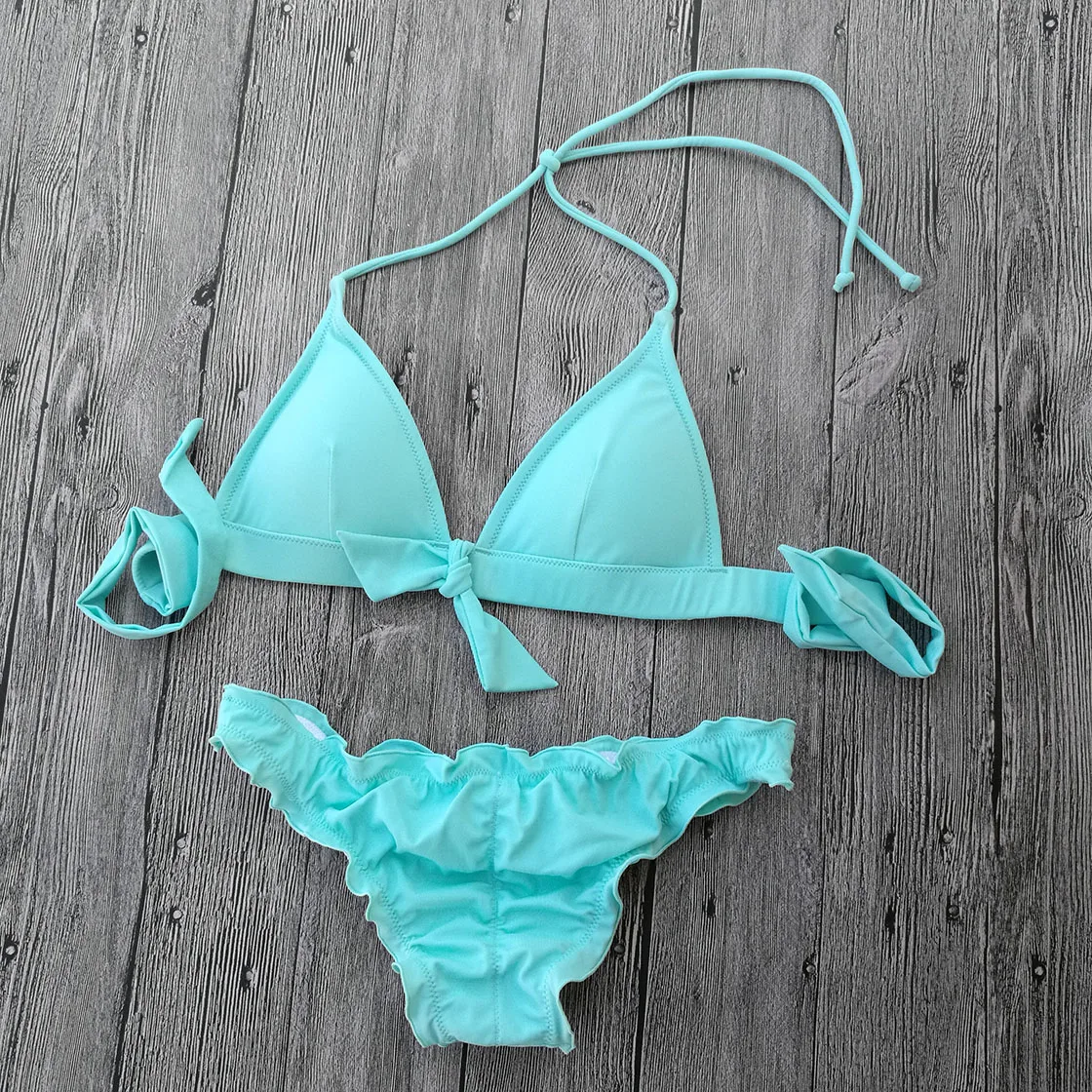 Треугольное бикини для женщин 2020 сексуальный голубой купальник дизайнерский