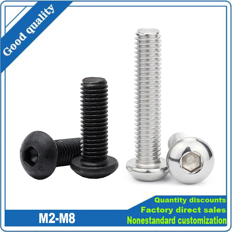 5/10/50pc M2 M2.5 M3 M4 M5 M6 M8 304 A2 Stainless Steel Black 10.9 Grade Hexagon Hex Socket Head Button Allen Bolt Screw ISO7380 - купить по
