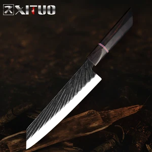 Нож шеф-повара XITUO из высокоуглеродистой стали, Kiritsuke 440C, Ручная ковка, антипригарный нож, кухонный нож, ручка из черного дерева