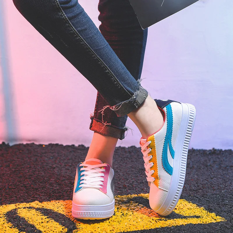 2019 г. новые осенние дышащие Лоскутные белые туфли с закрытым носком женская