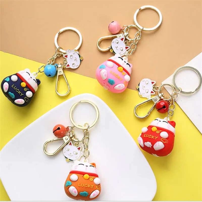 [Wholesale] 30PCS 4 Colors Car Keychain Cute Cartoon Lucky Cat Keyring Key Chain Ring Pendant Auto Accessories Creative Gift | Автомобили