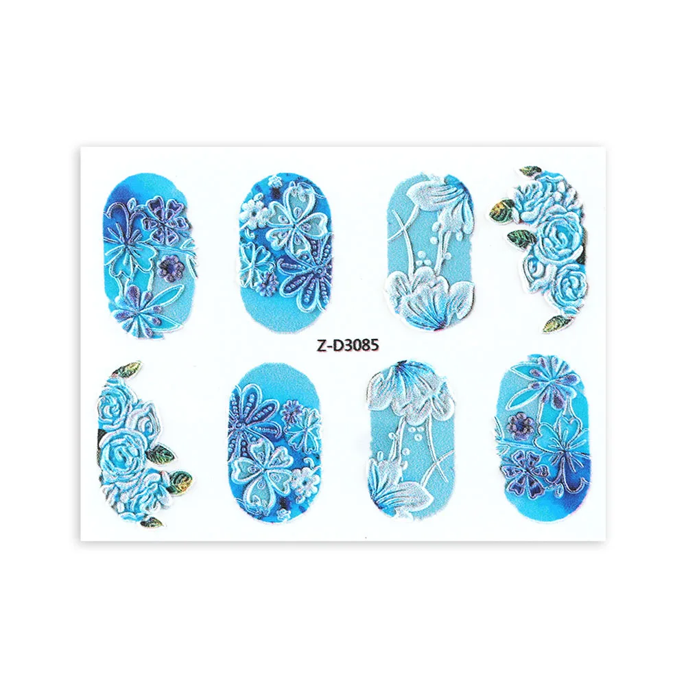 3D Acrylic Engraved Nail Sticker Beautiful Dancing Gril Snow Shape Water Decals Empaistic Nail Water Slide Decals DIY Nail Art - Color: 09