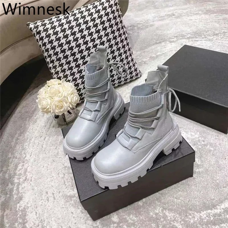 

Autumn Winter Lace Up Thick Sole Martin Boots Women Genuine Leather Chelsea Boots Woman Round Toe Motorcycle Boots Woman 2021