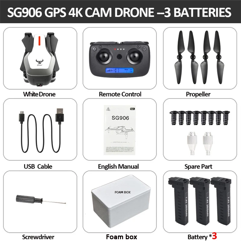 white 3B SG906 мини-Дрон gps 5G Wi-Fi FPV RC zangao Selfie 4 K бесщеточный Дрон com Câmera HD RC Квадрокоптер dobravel Dron VS VISUO XS809 - Цвет: white 3B