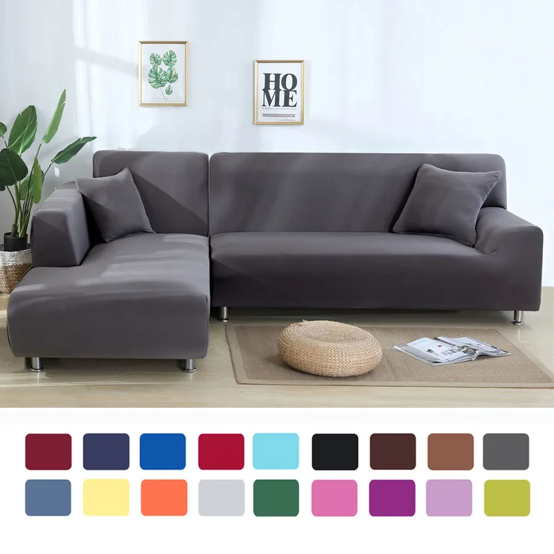 

Solid color corner sofa covers for living room elastic spandex slipcovers couch cover stretch sofa towel L shape need buy 2piece
