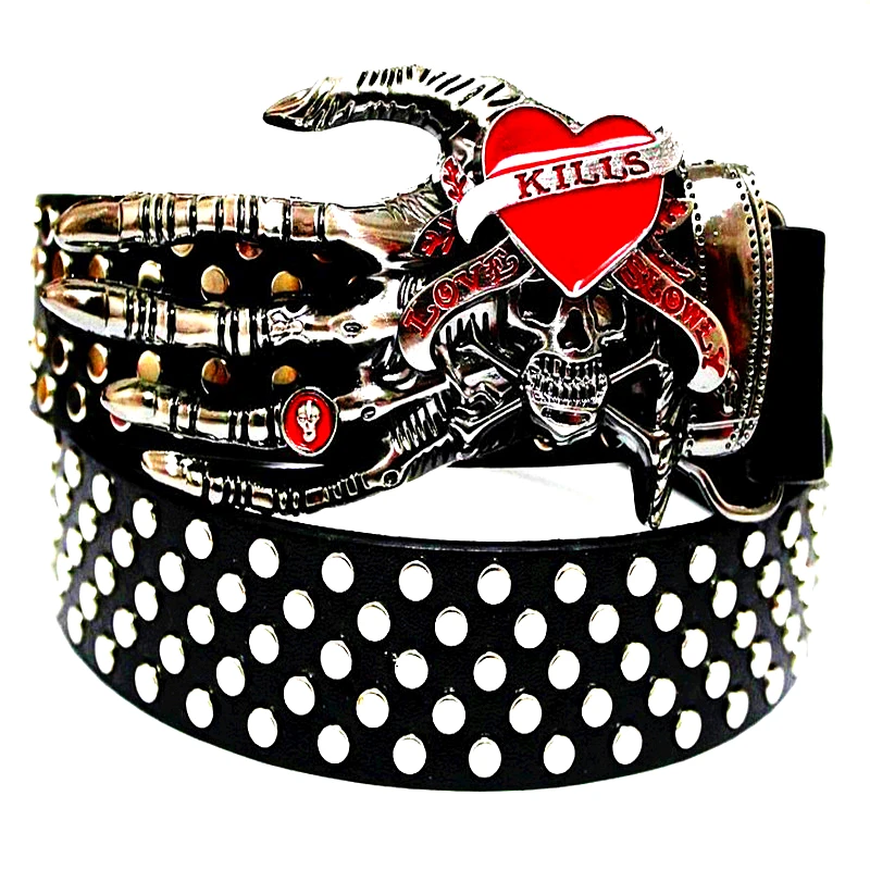 

Fashion women's belt punk rock Belt skull bowknot full rivets belts hip hop Heavy metal rock style belts gift for women