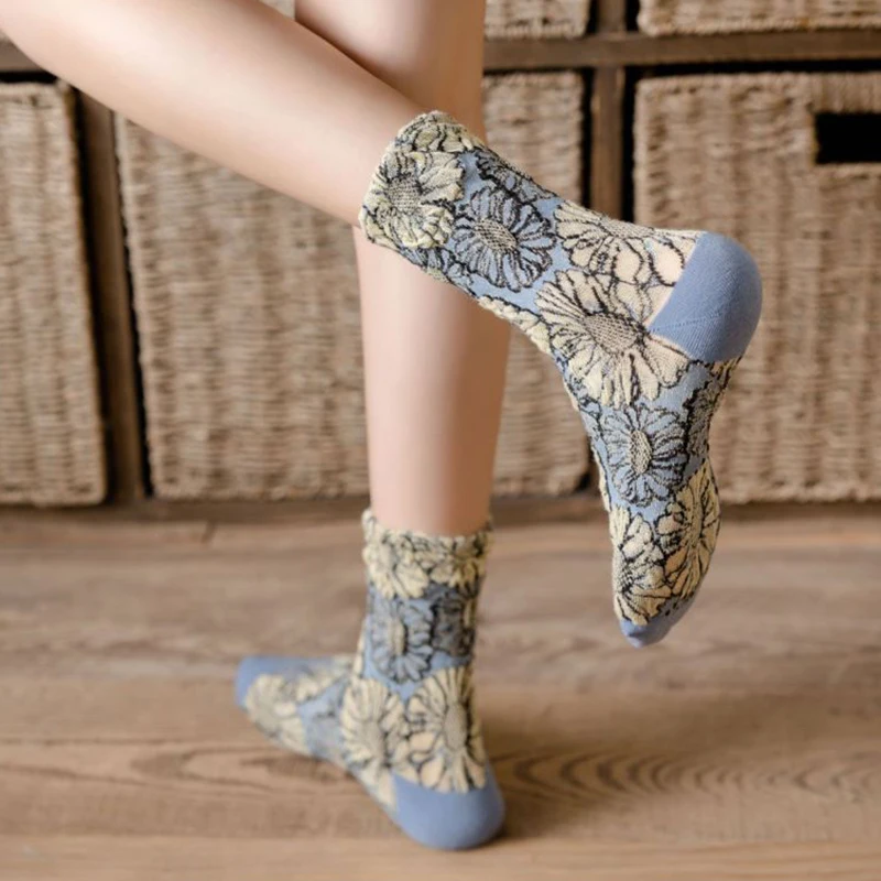 3 Pairs Cute Harajuku Winter Socks Women Long Vintage  Kawaii Warm Socks Cotton Fashion Girl Style Print New Products For 2021