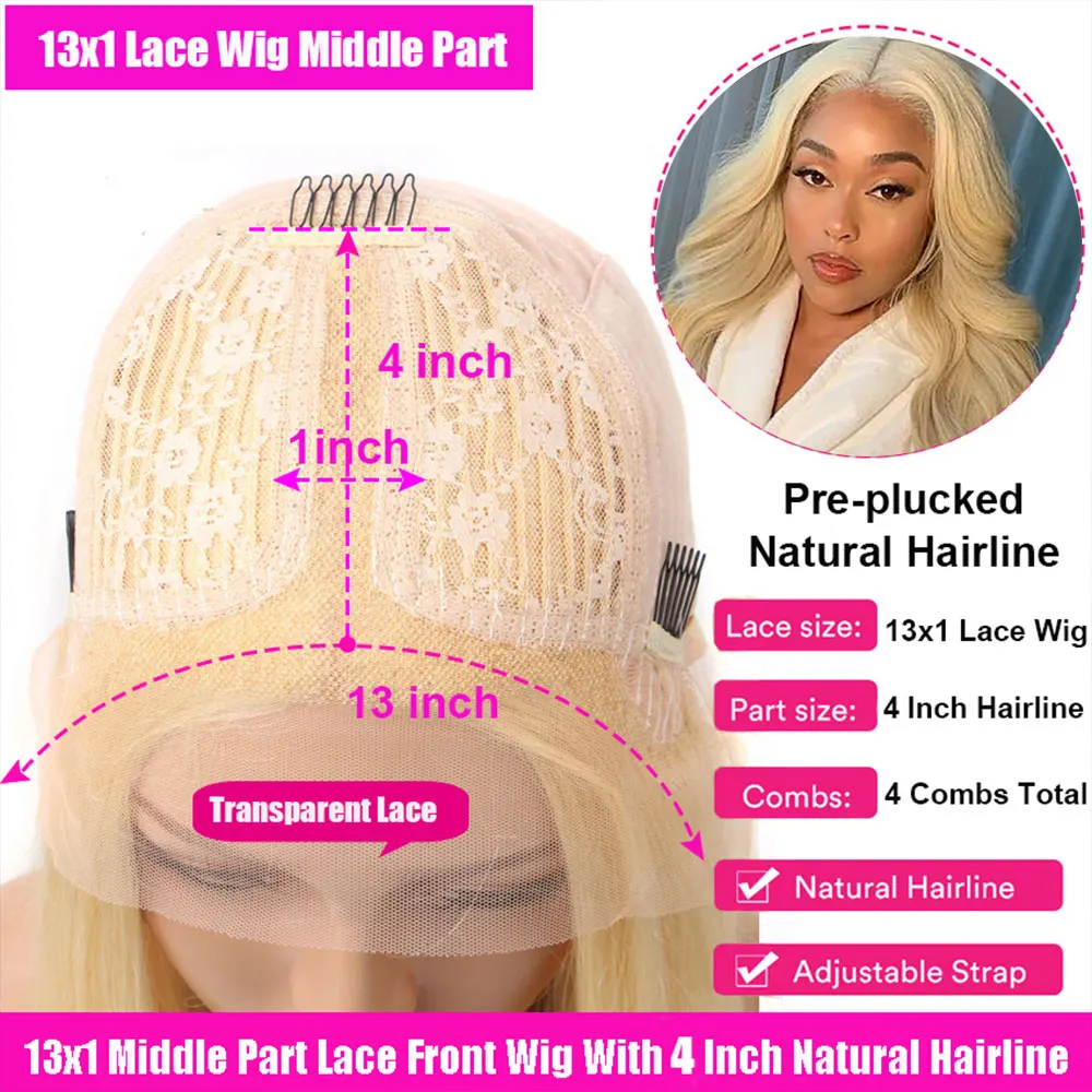 613 Blonde Lace Front Human Hair Wig Pre Plucked 13x1 T Part Brazilian Remy Wigs For Women 30 Inch Body Wave Frontal | Шиньоны и парики
