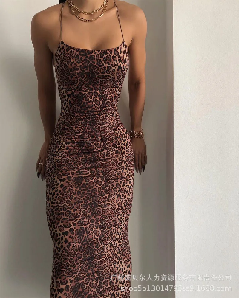 

Now 2021 New Open Back Leopard Print Slim Dress