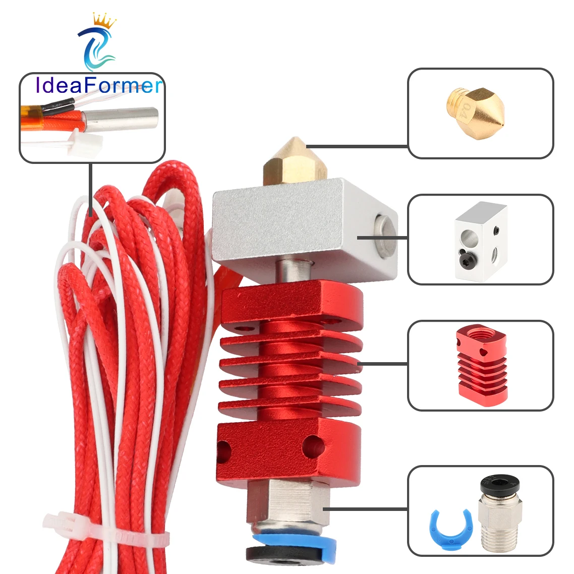 

CR8 Hotend 12V/24V 1.75mm Filament Bowden MK8 Extruder Kit Metal 0.4mm Nozzle Red Assembled Remote MK8 J-Head 3D Printer Parts