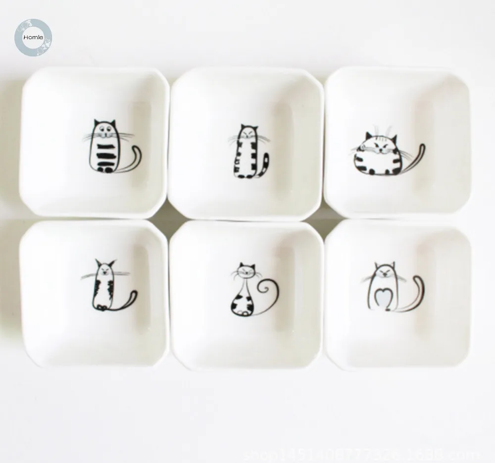 Square Homies японский стиль кошачья миска керамическая посуда столовая посуда набор соус рисовая супница лапша миска котенок кружка с изображением кошачьей мордочки для кошки любовь - Цвет: Square