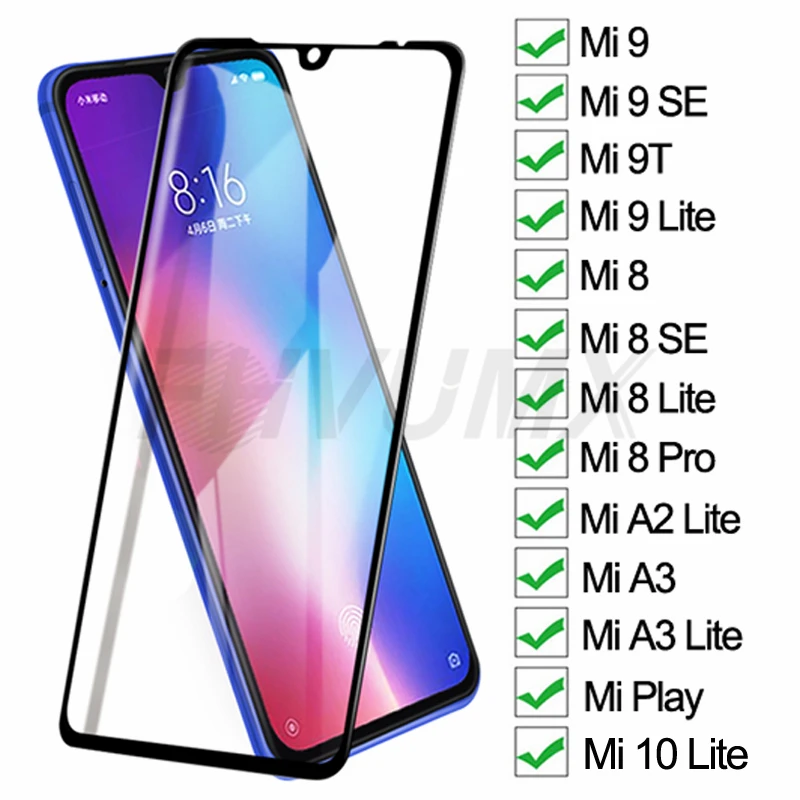 

15D Protective Glass For Xiaomi Play Mi 9 10 Lite Tempered Screen Protector Mi 8 9 SE A3 A2 Lite Mi8 Pro safety Glass Film Case
