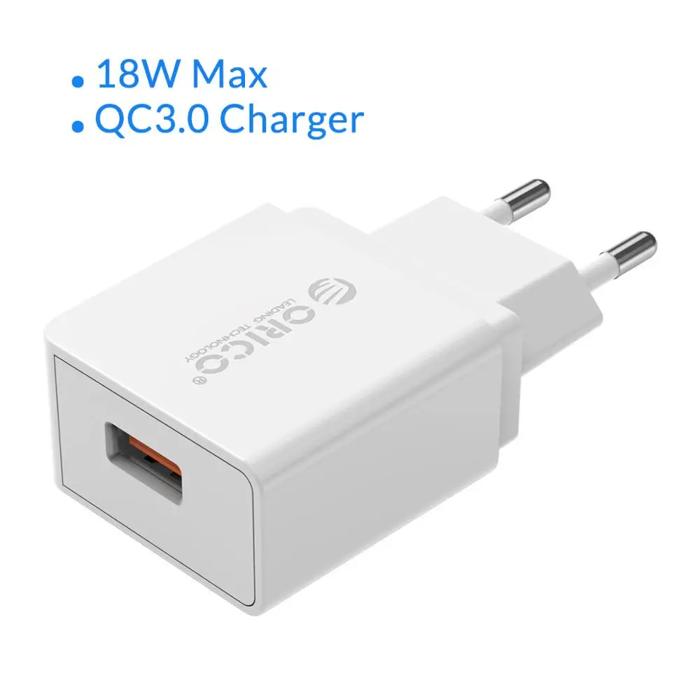 White ORICO QC3.0 USB зарядное устройство для путешествий 18 Вт QC3.0 2,0 Быстрый Мобильный телефон ЕС вилка настенное зарядное устройство адаптер для Xiaomi iPhone samsung huawei - Тип штекера: White