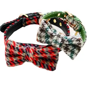 Бесплатная доставка, галстук-бабочка для собак из мягкой искусственной и шерсти, галстук-бабочка в клетку в британском стиле для прогулок, отдыха, Йоркского пуделя