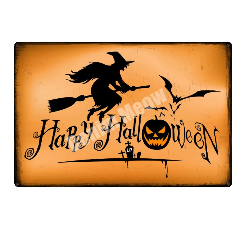 Винтажные металлические жестяные знаки на Хэллоуин декоративные тарелки для