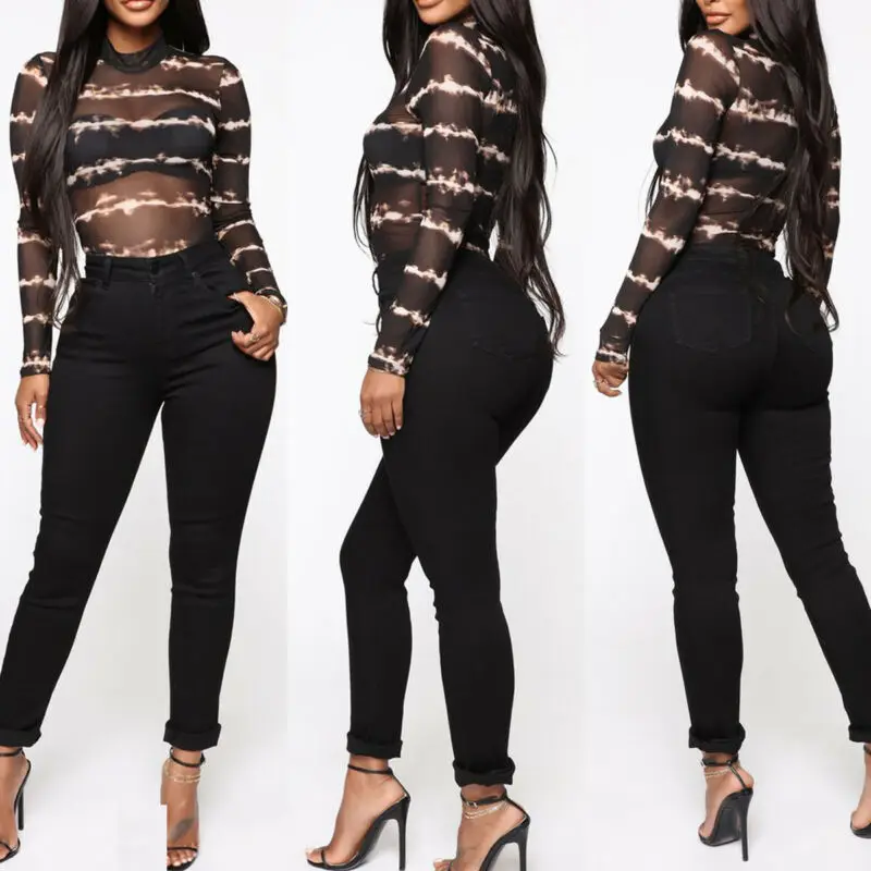 Сексуальное Женское боди Облегающий комбинезон трико топы с длинным рукавом