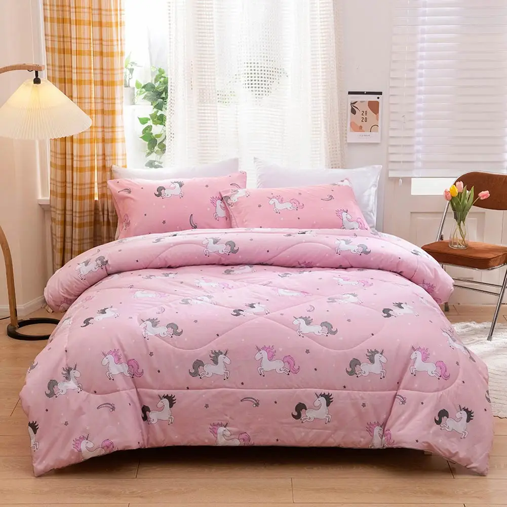 

Svetanya Unicorn Thick Plaid Blanket USA Full Double Queen King Size Comforter Set (Quilt+Pillowcase)