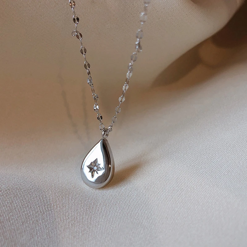 

Utimtree Romantic 925 Sterling Silver Zircon Water Drop Pendants Necklaces For Women choker collares Wedding Clavicle Jewelry