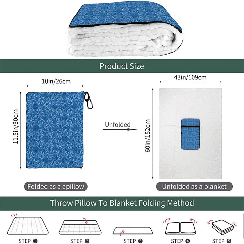 barato Azul Paisley Viagem Travesseiro Cobertor Dois-em-um Mochila Cinta E Compacto Avião Saco Cintura Suporte 60x43 Polegadas