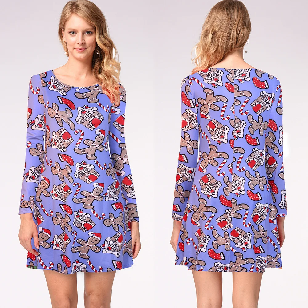 2020 Рождественская Женская юбка платье с длинным рукавом рождественская елка