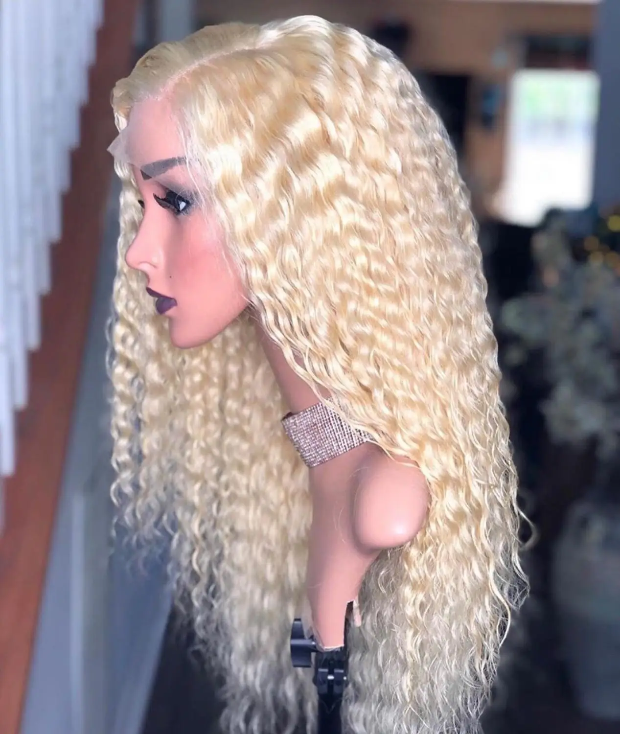 Hd прозрачный 613 белокурый кудрявый кружевной передний парик бразильский Реми