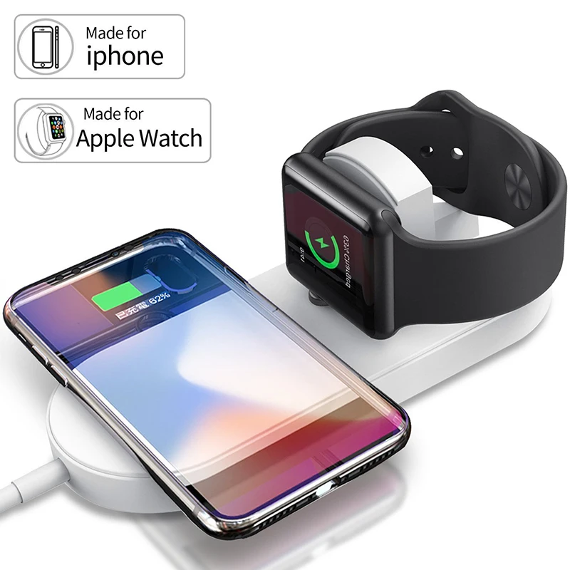 Беспроводное зарядное устройство 2 в 1 для Airpods Apple Watch 5 4 3 iWatch 10 Вт быстрая