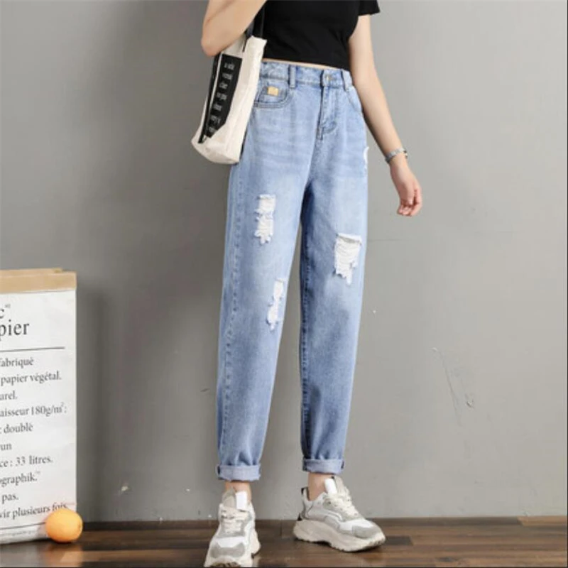 

4XL High Waist Jeans Women Vintage Plus Size Jeans Femme Harem Pants Loose Boyfriend Denim Jeans Streetwear Trousers Women B032