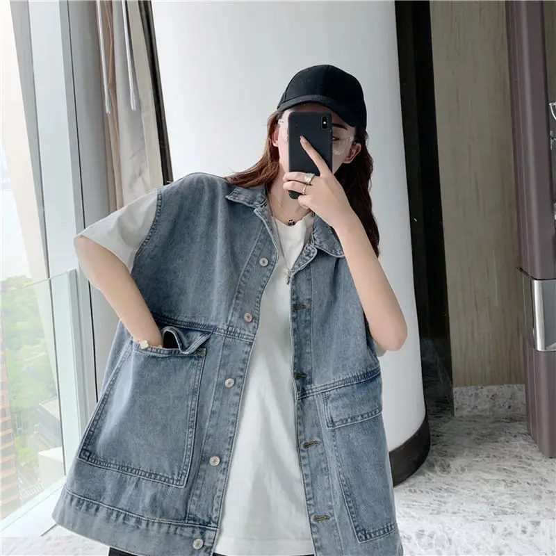 

Spring and autumn women's waistcoat, versatile new student's Korean version, two piece loose denim jacket
