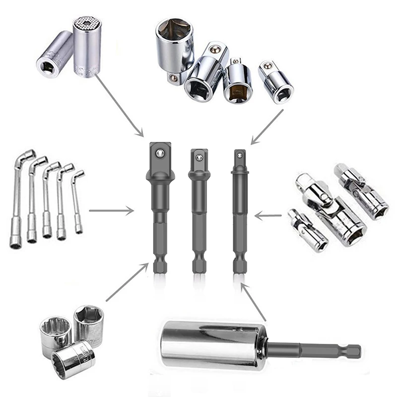3 шт. набор адаптеров для розеток удлинитель питания 1/2 &quot1/4&quot 3/8 &quot инструментов